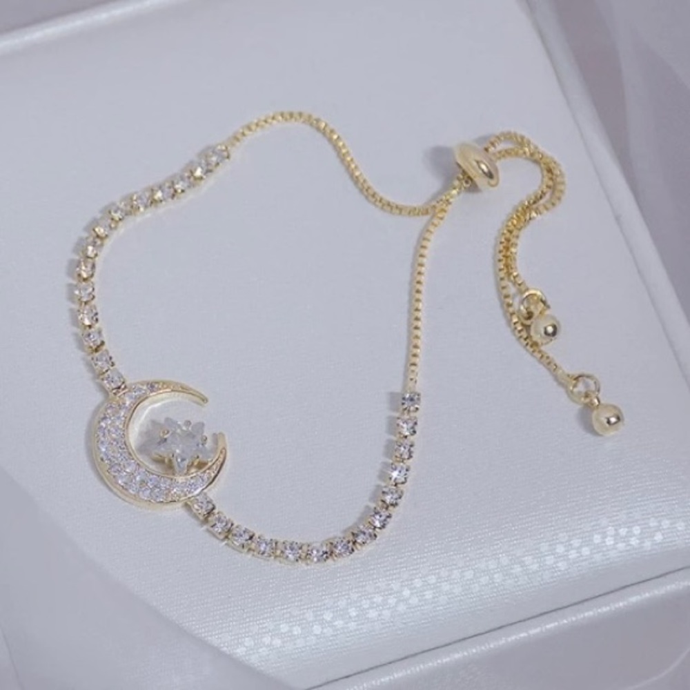 Moon and star 14k gold plated bracelet.